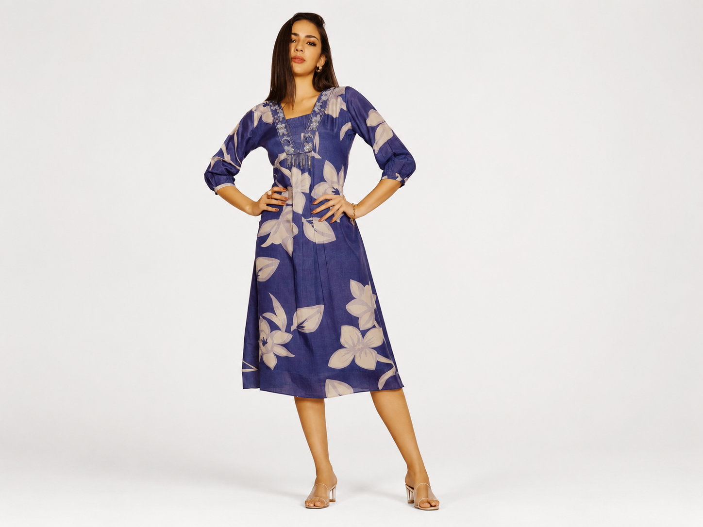 Blue floral indo-western dress