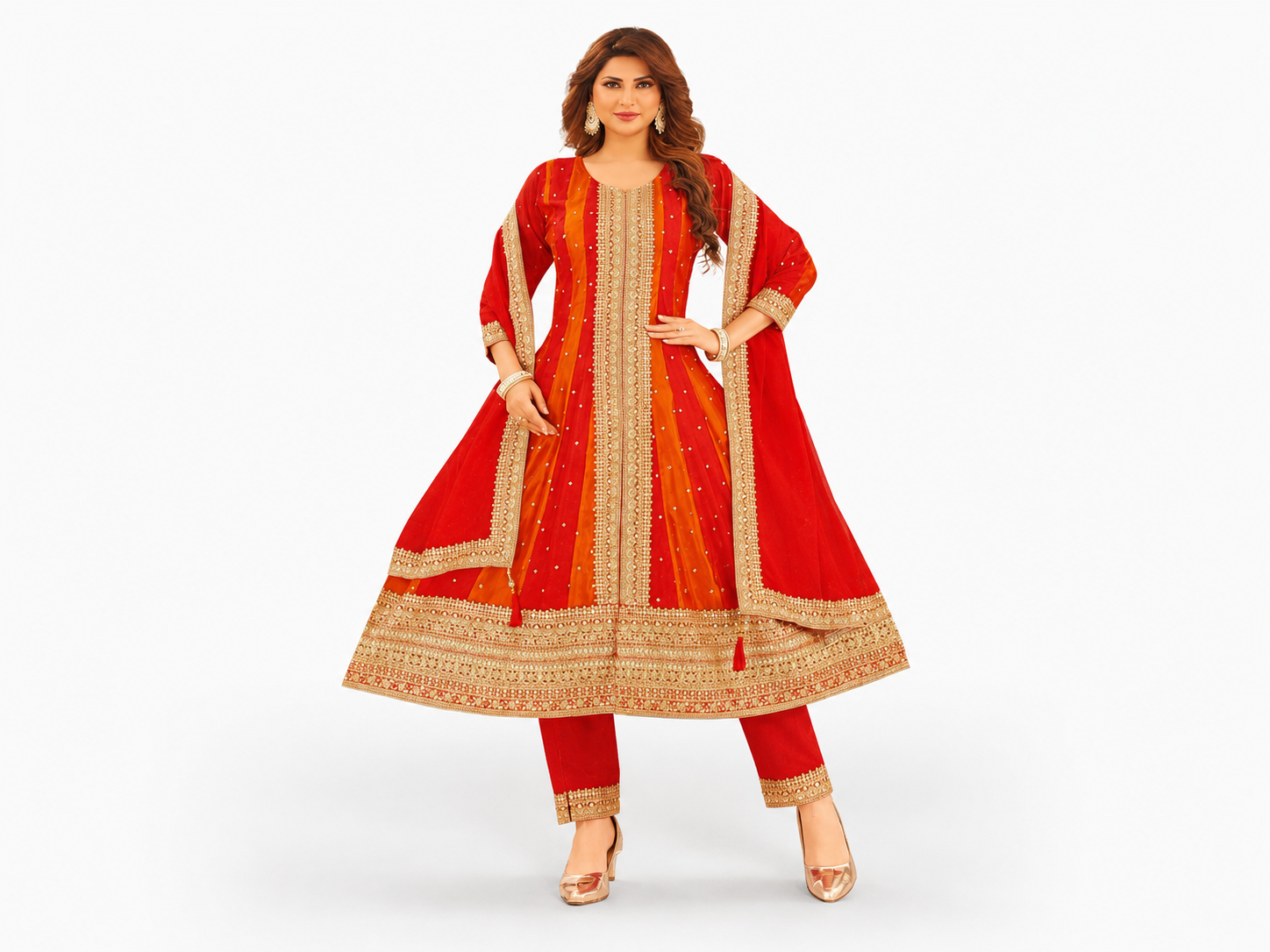 Culture — embroidered red anarkali suit