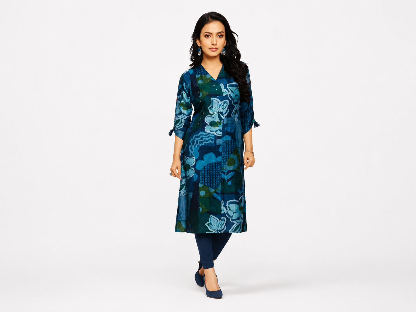 Teal abstract print kurti